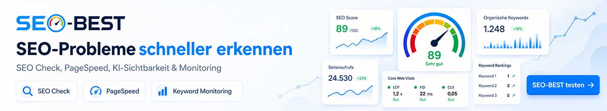 SEO-BEST Analyseplattform mit Website-Check, Technical SEO, PageSpeed und KI-Sichtbarkeit